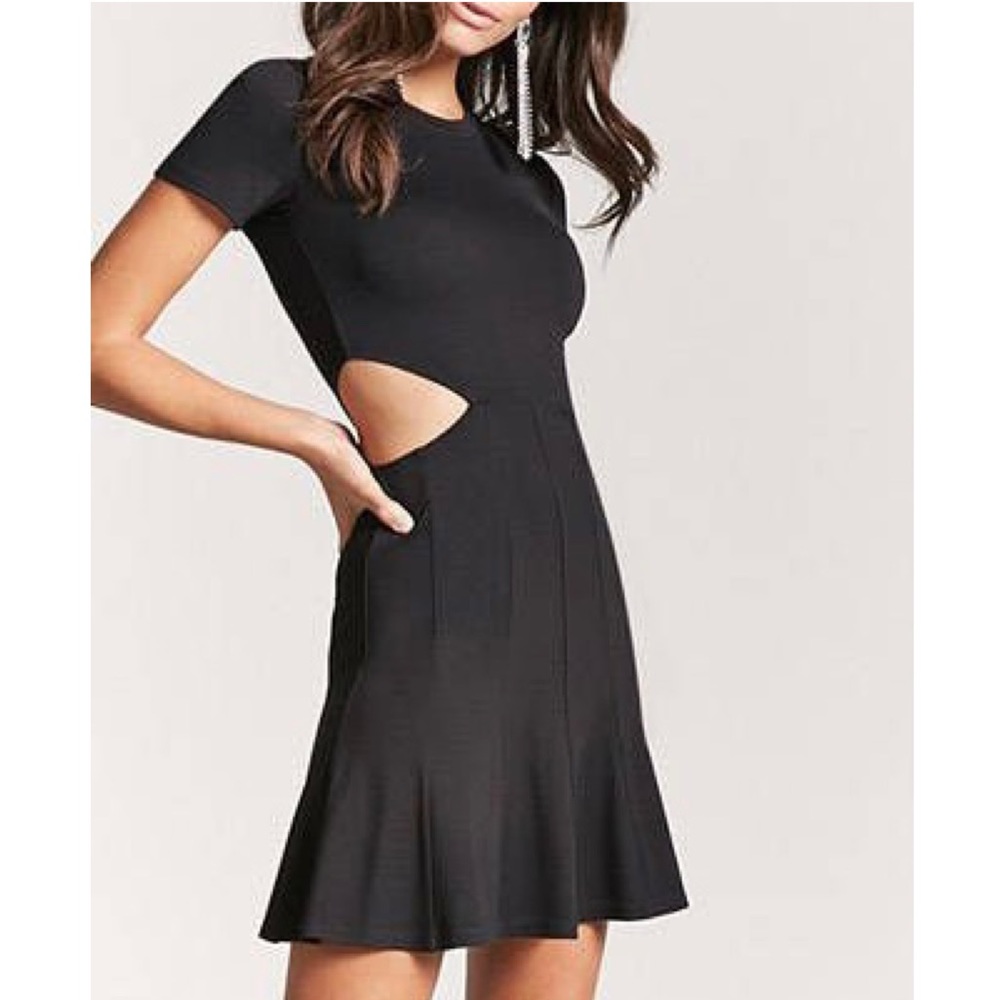 FOREVER 21 BLACK FIT & FLARE CUT OUT DRESS